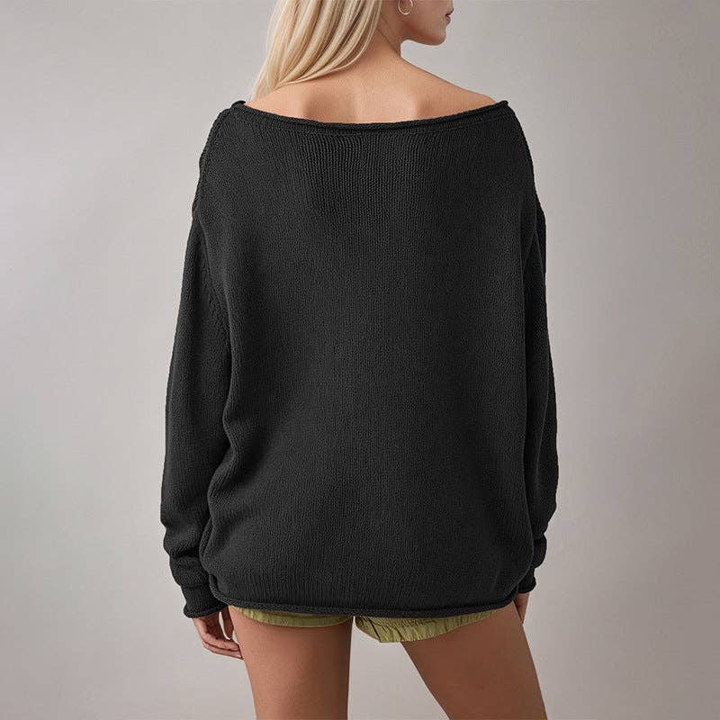 Oversized Boat-Neck Knit Sweater