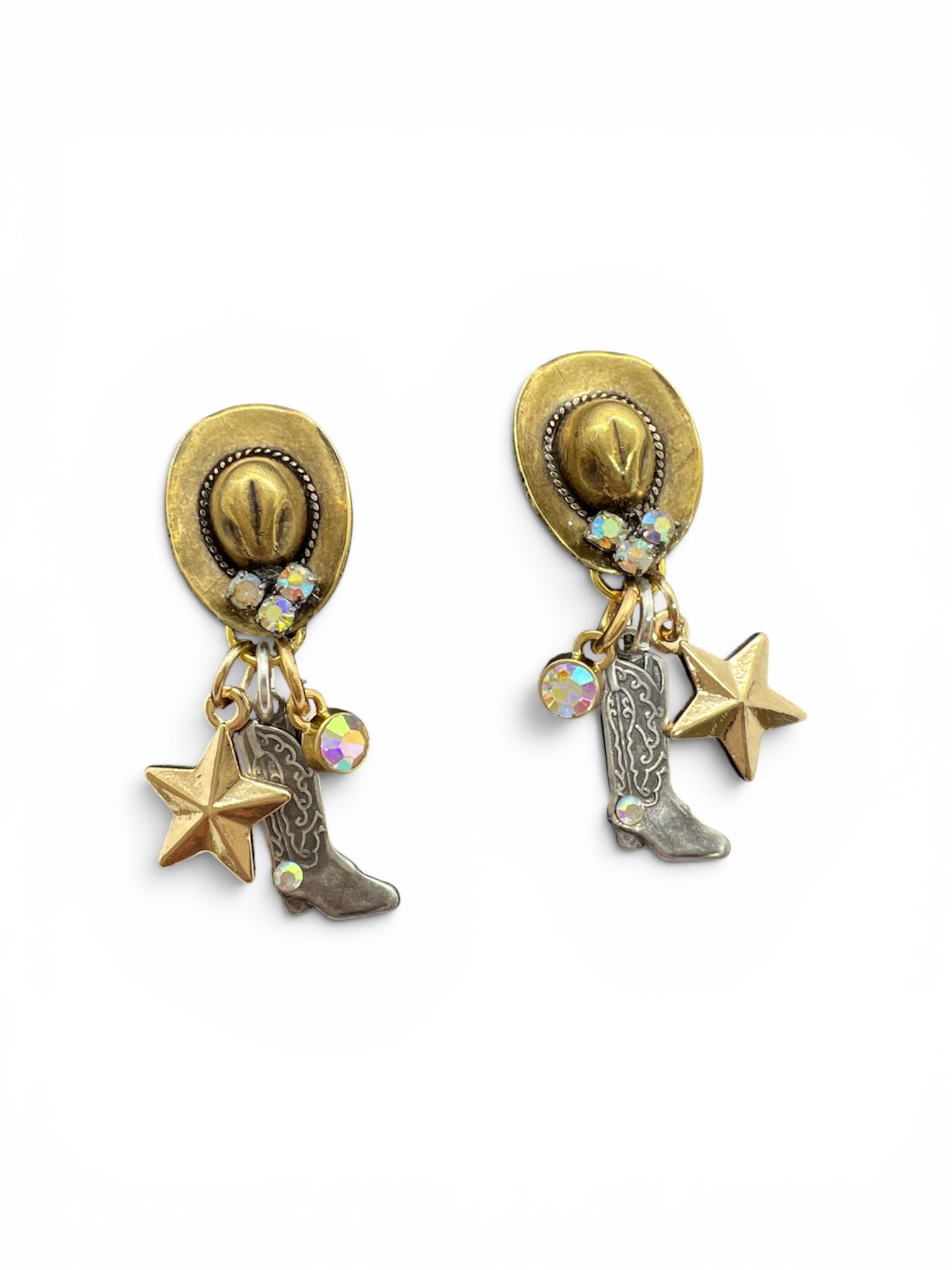 Handmade Petite Bronze Western Star Boot Earrings by D.K. Tlustos