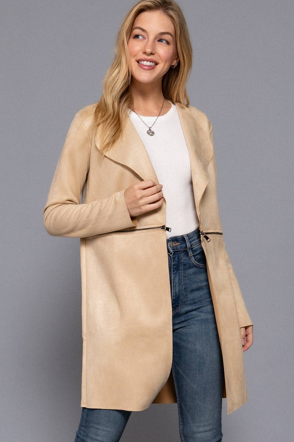 Faux Suede Long Jacket