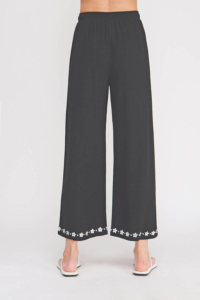Allie Rose - Embroidered Linen Elastic Tie-Waist Ankle Pant