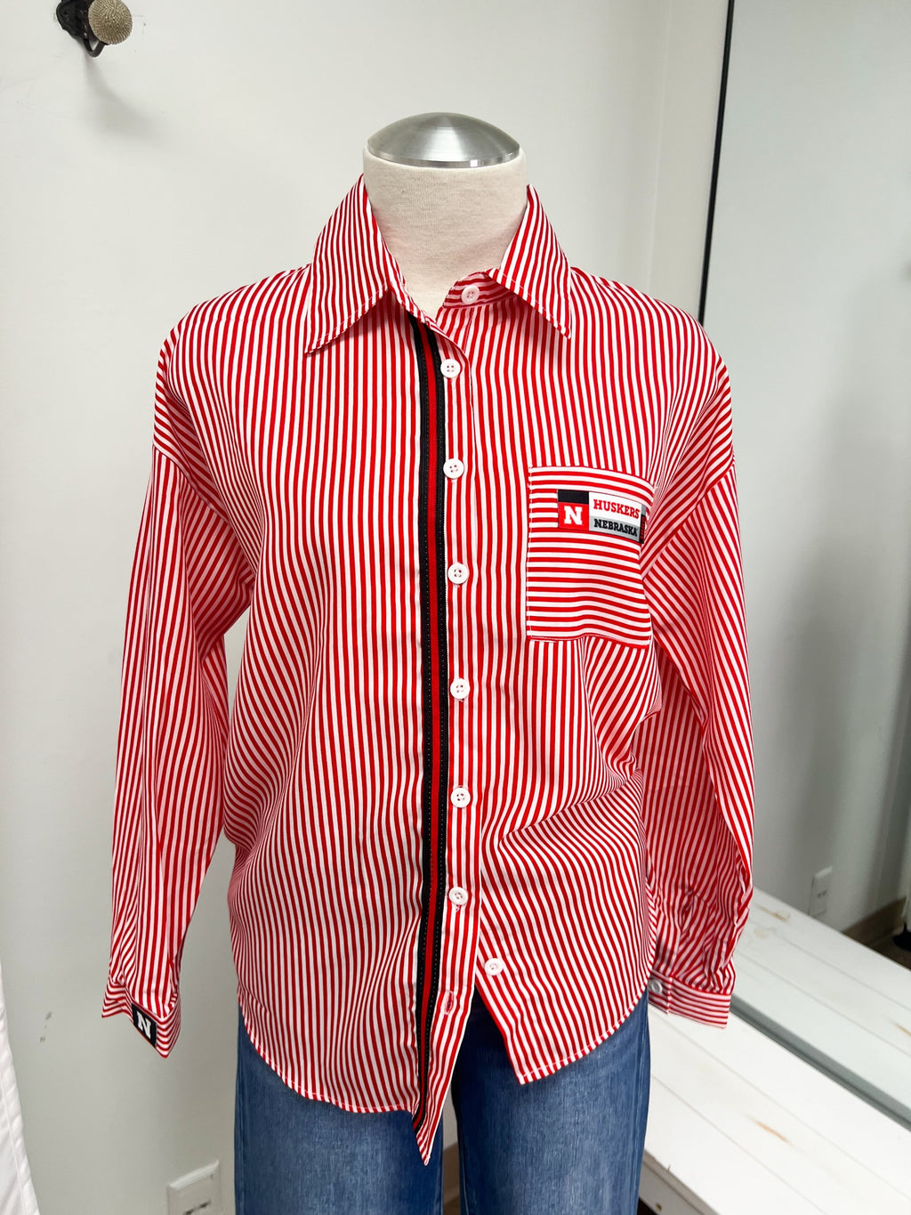 'Huskers' Red Striped Button-Down - Size Large