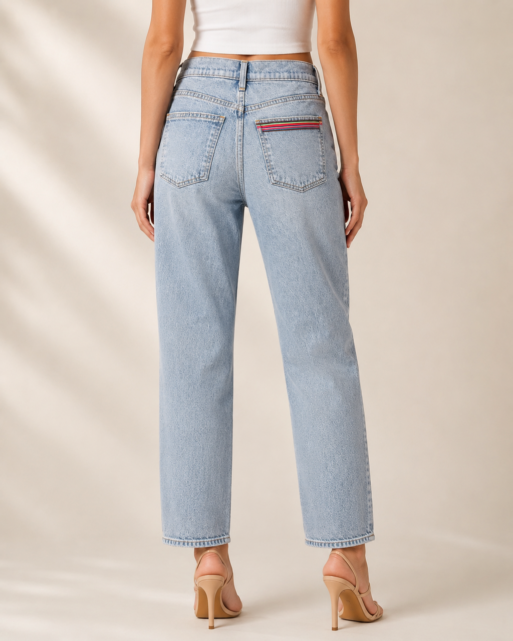 Crochet Flower Light Wash Jeans Embellished by Trish - Size 8