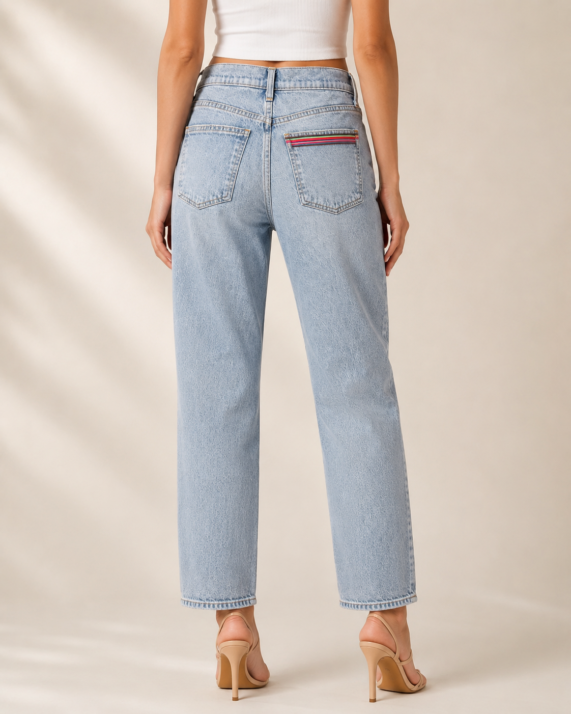 Crochet Flower Light Wash Jeans Embellished by Trish - Size 8