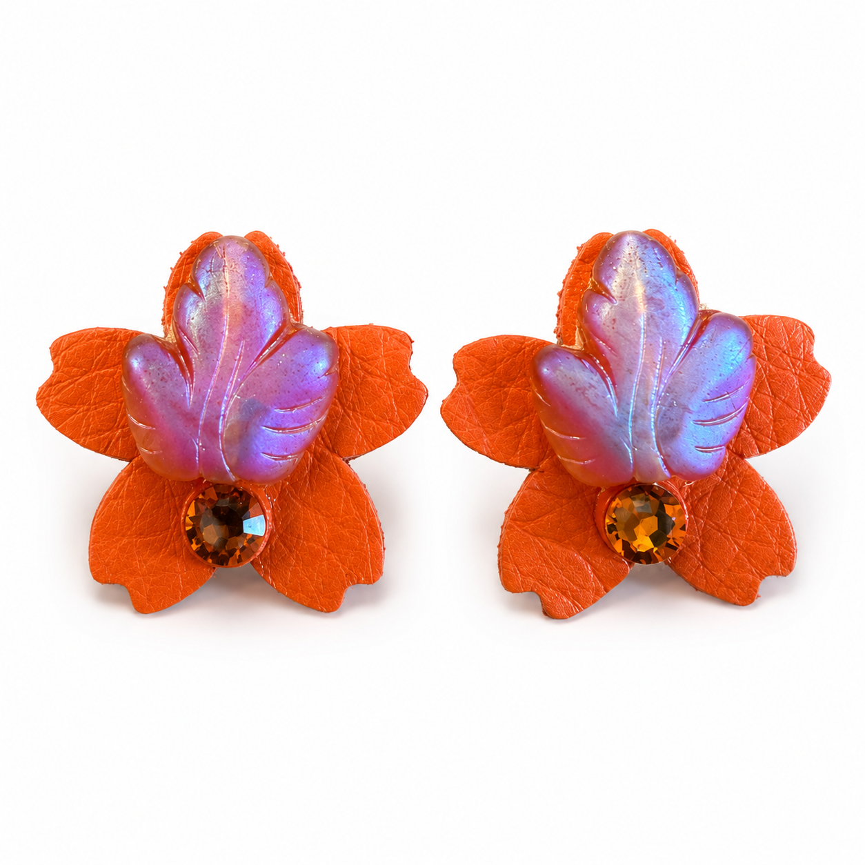 Autumn Flower Finch Leather Earrings by D.K. Tlustos
