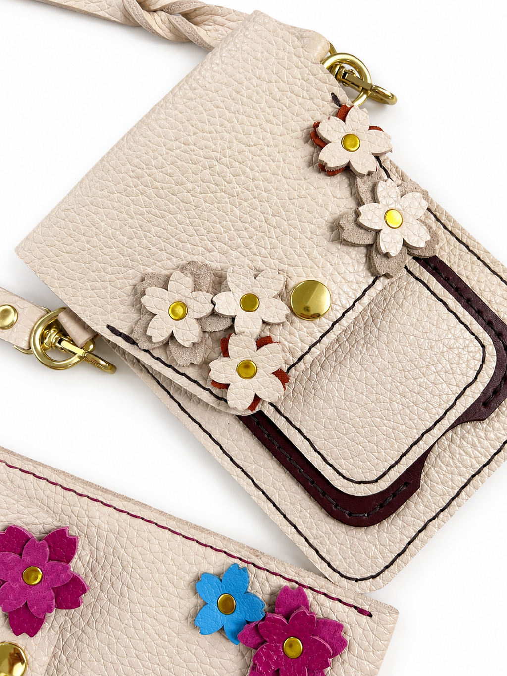 Beige and Brown Flowered Leather Crossbody by Finch
