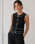 Hand-Embellished Classic Pearl-Button Tweed Vest by Trish - Size Small
