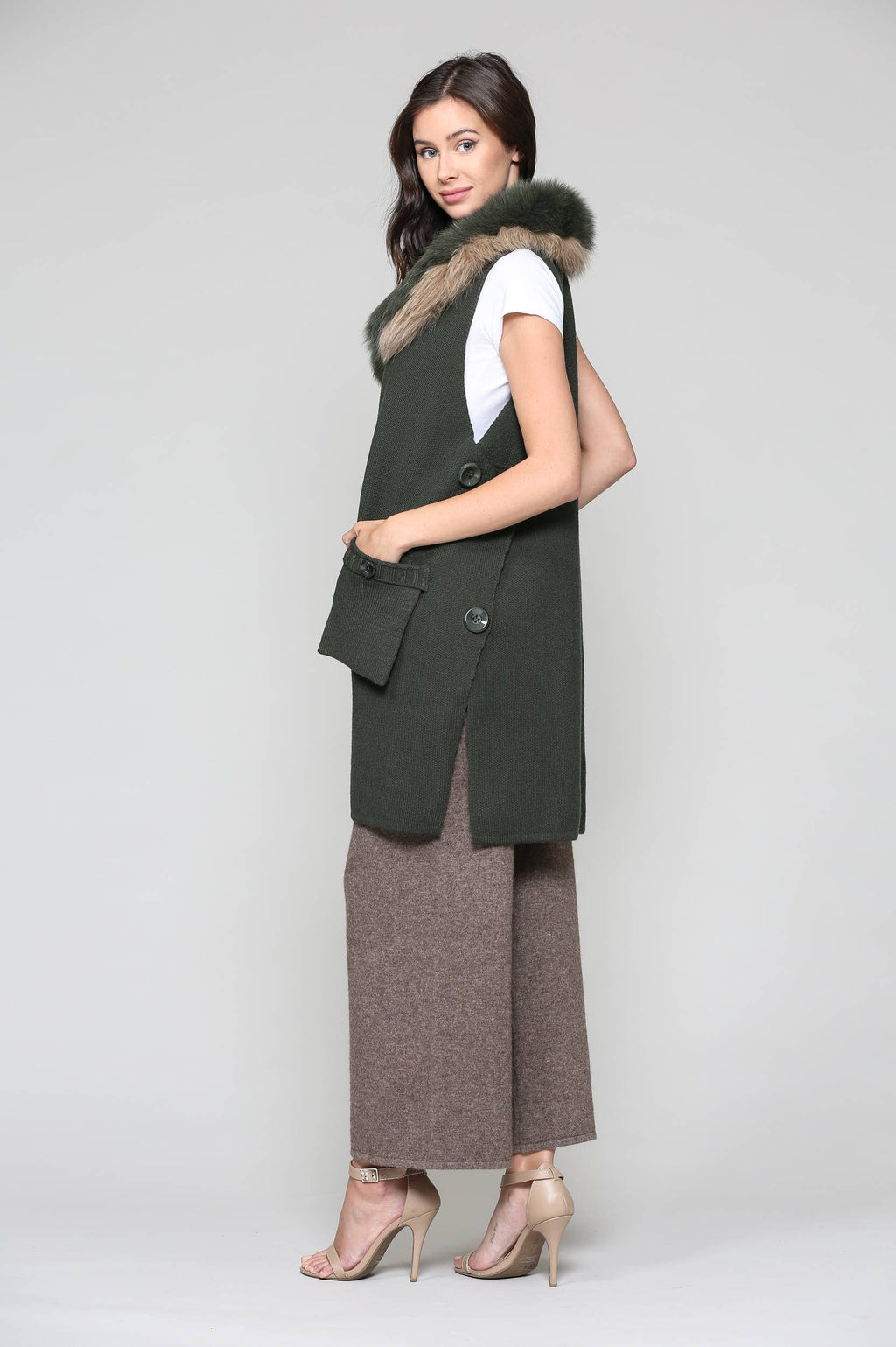 Selma Knitted Vest with Faux Fur