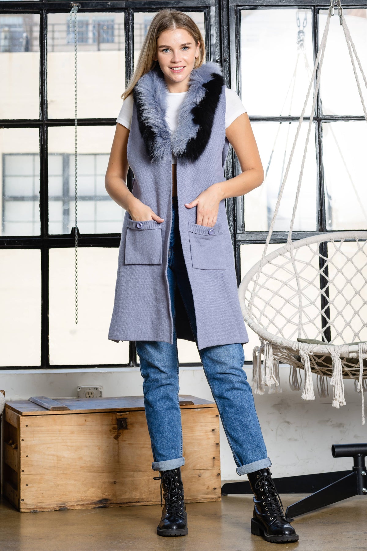 Selma Knitted Vest with Faux Fur