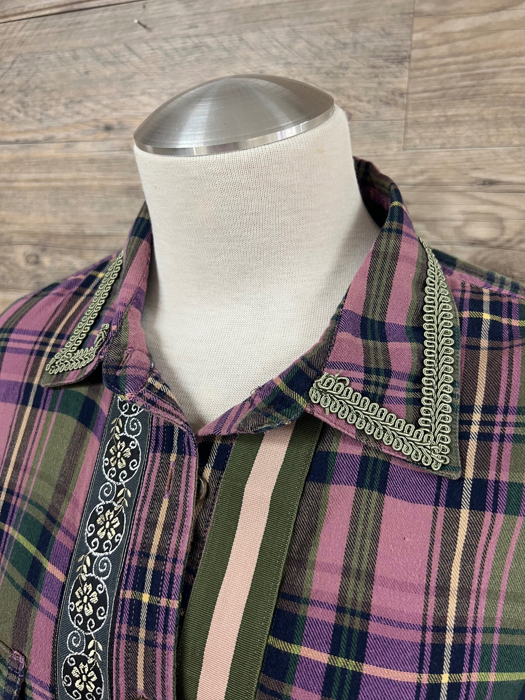 Purple and Olive Flannel Embellished by Trish - Size Large