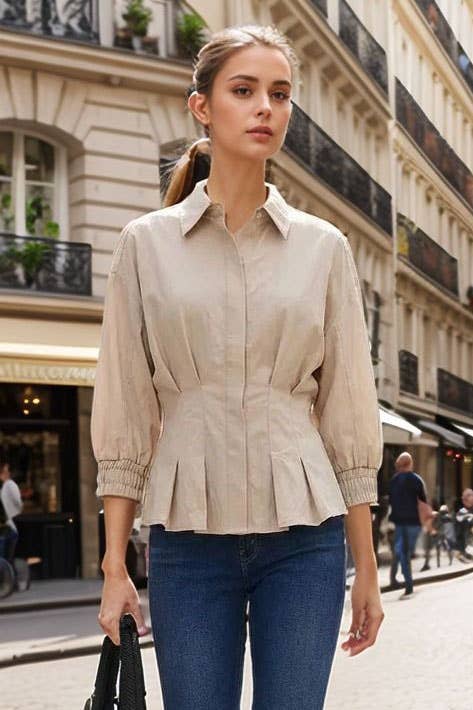 VAVA by Joy Han - DART DETAIL 3/4 STEEVE BUTTON DOWN BLOUSE