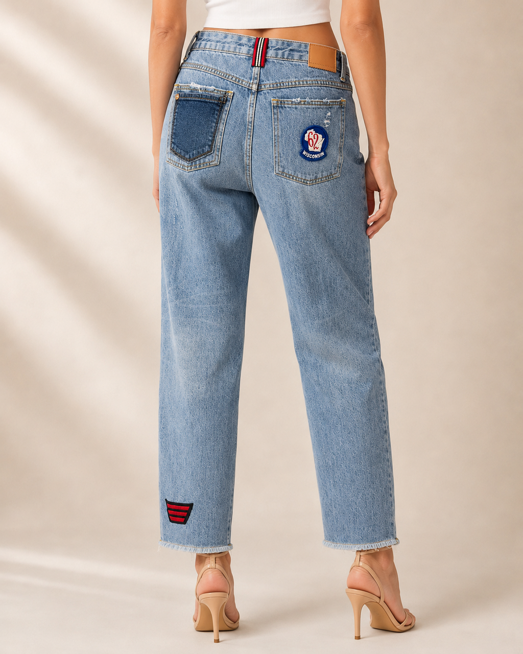 Wisconsin Patch Jeans Embellished by Trish - Size Large (10-12)