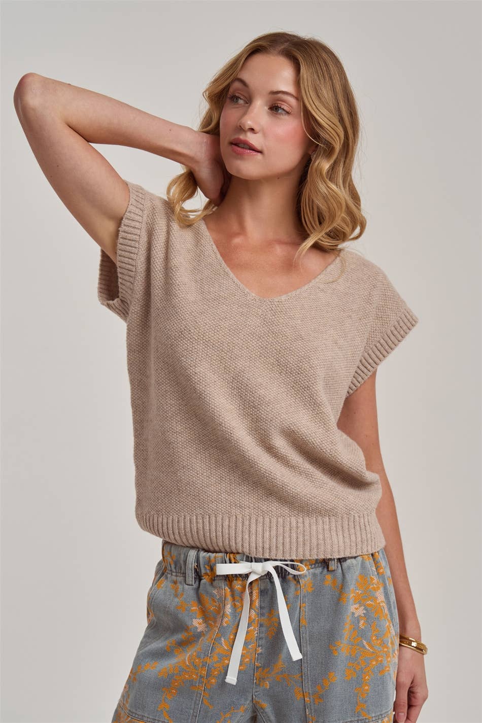 Ribbed Knit Cap Sleeve Dolman Sweater