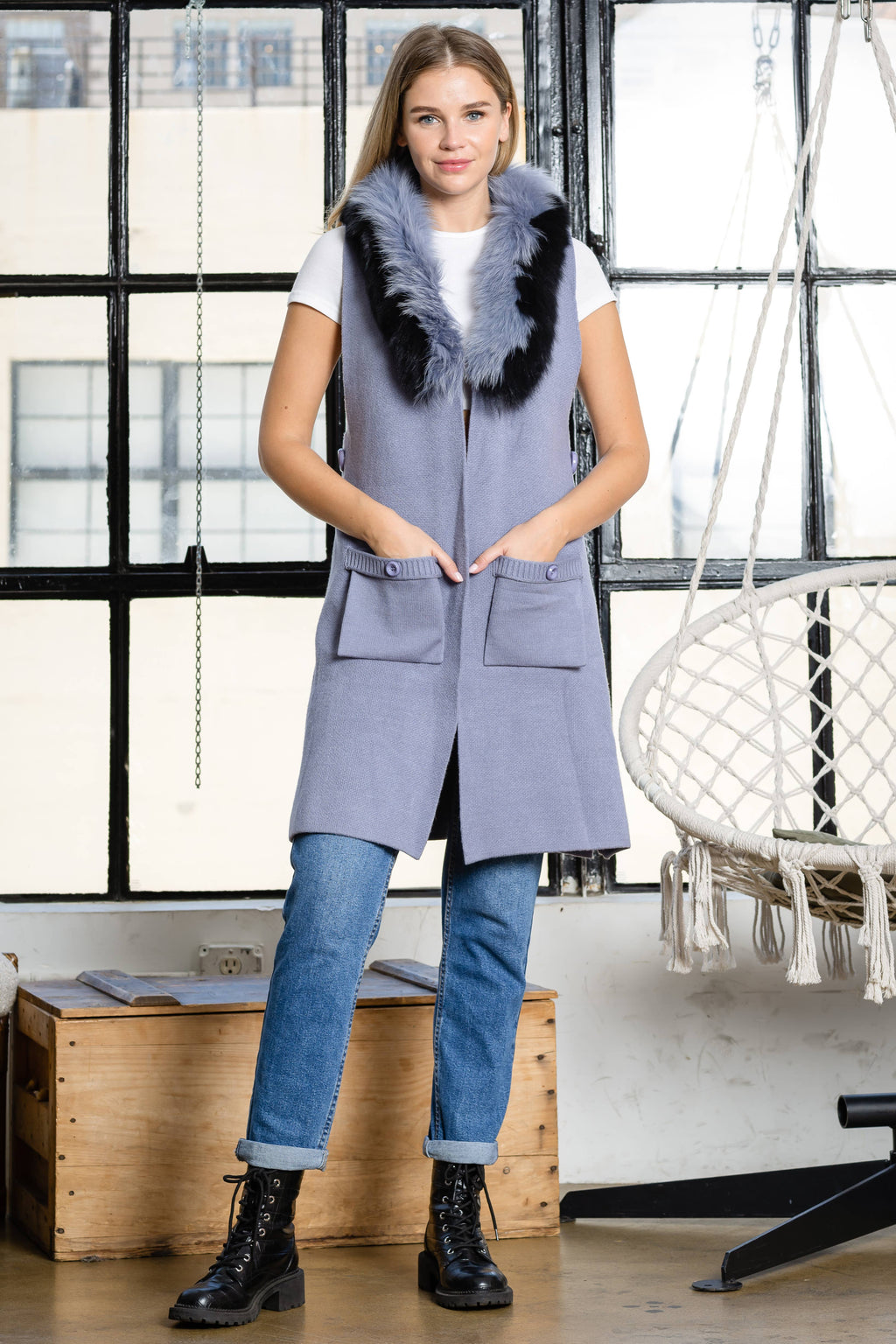 Selma Knitted Vest with Faux Fur