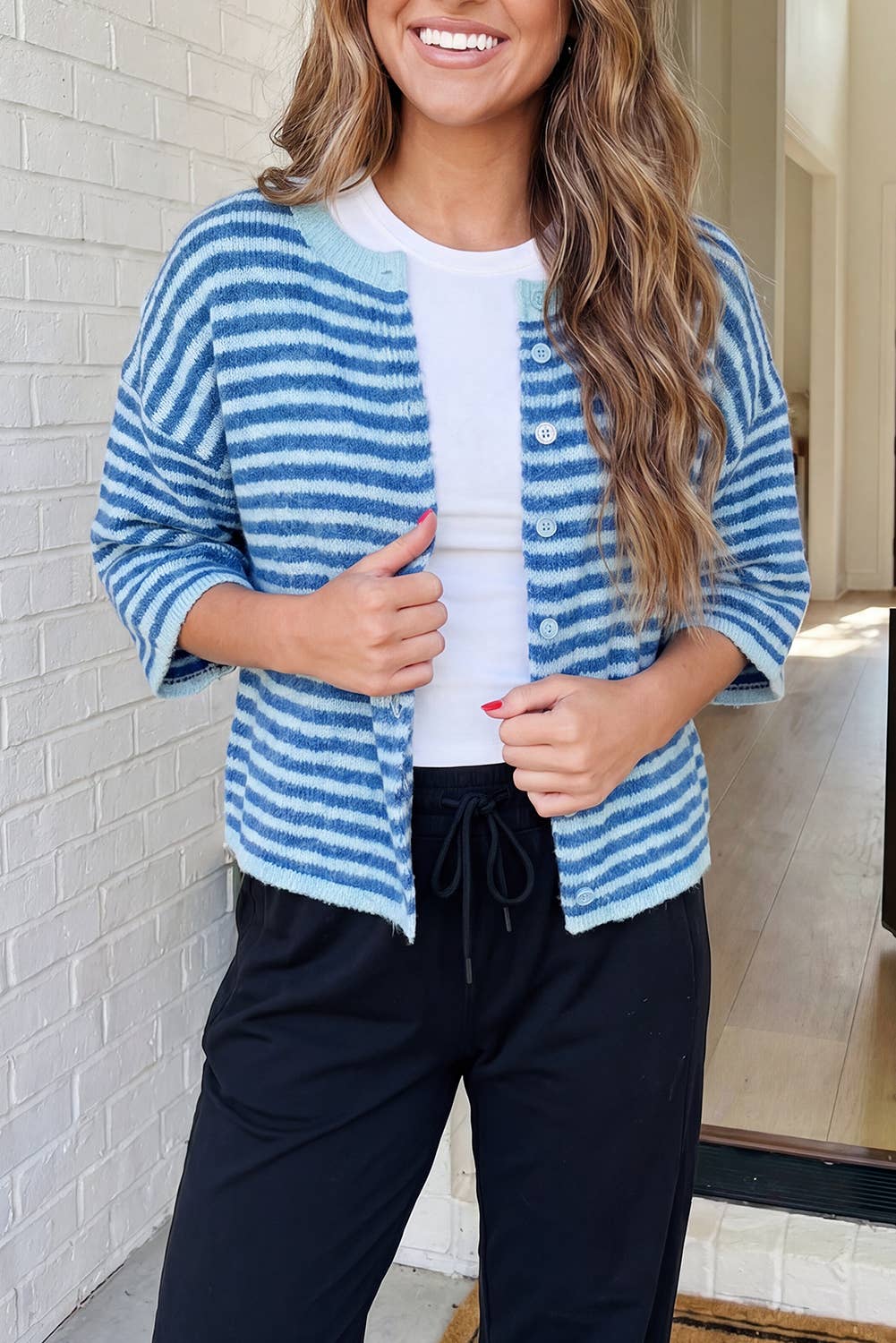 Loose Striped Knit Button Down Sweater Cardigan (S-XL)