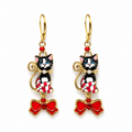 Handmade Black Cat & Red Bow Earrings by D.K. Tlustos