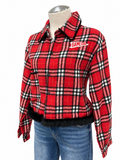'Gameday' Embellished Plaid Jacket with Fur - Size Small