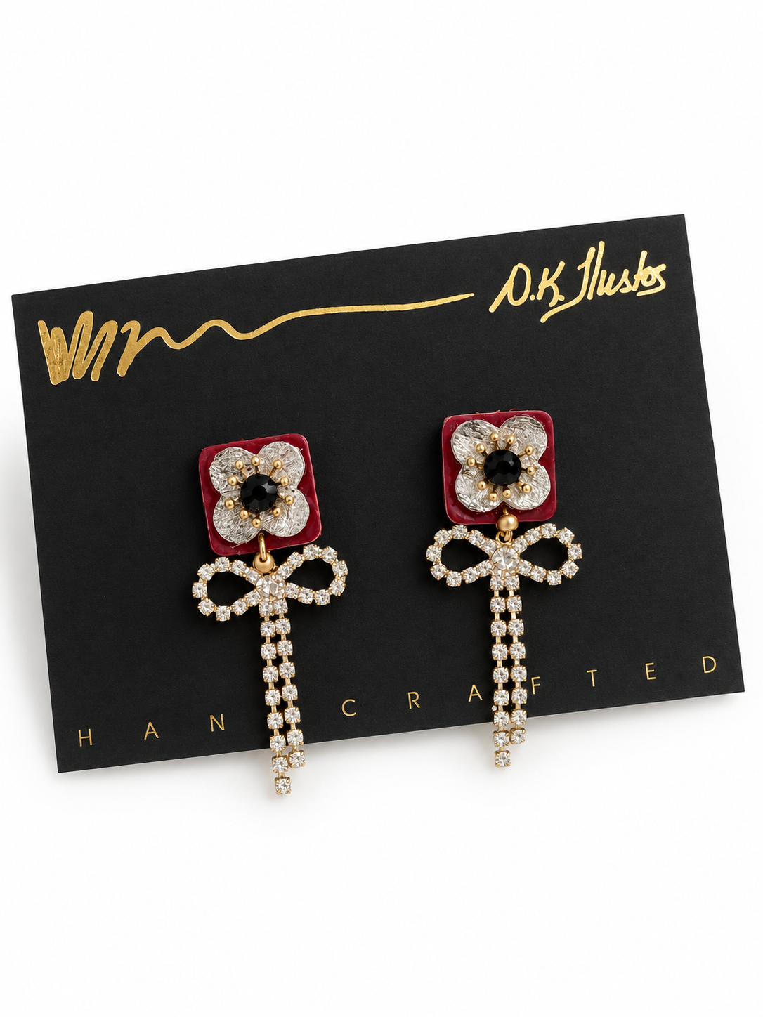 GBR Rhinestone Bow Earrings by D.K. Tlustos (#142)