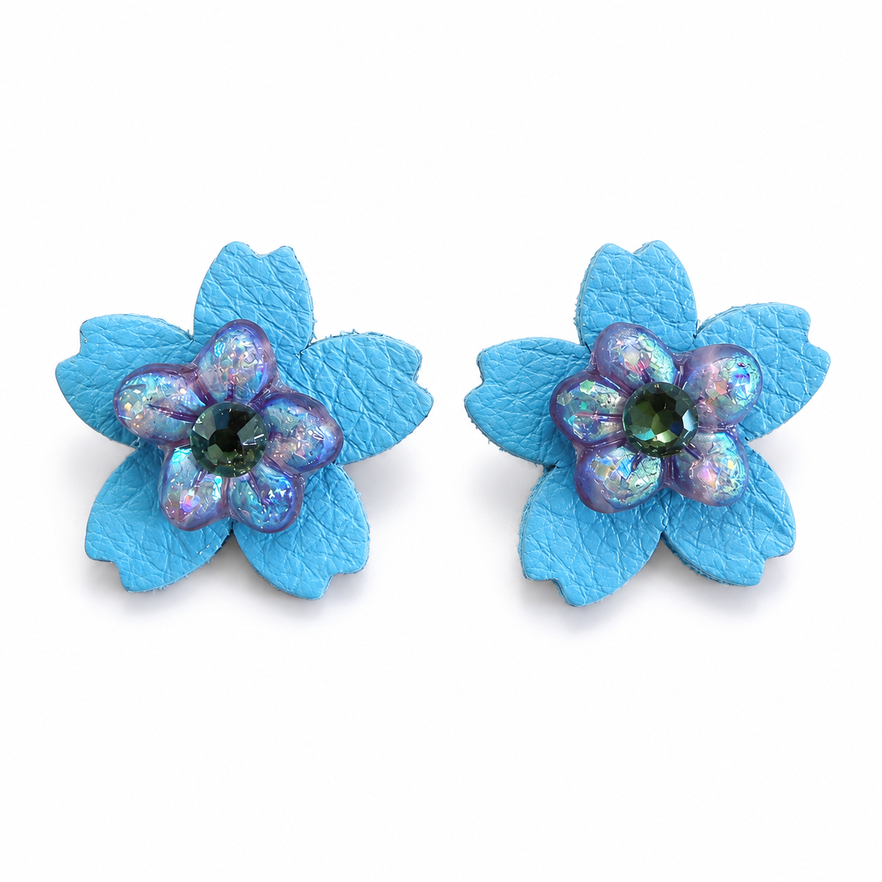Blue Petal Finch Leather Earrings by D.K. Tlustos