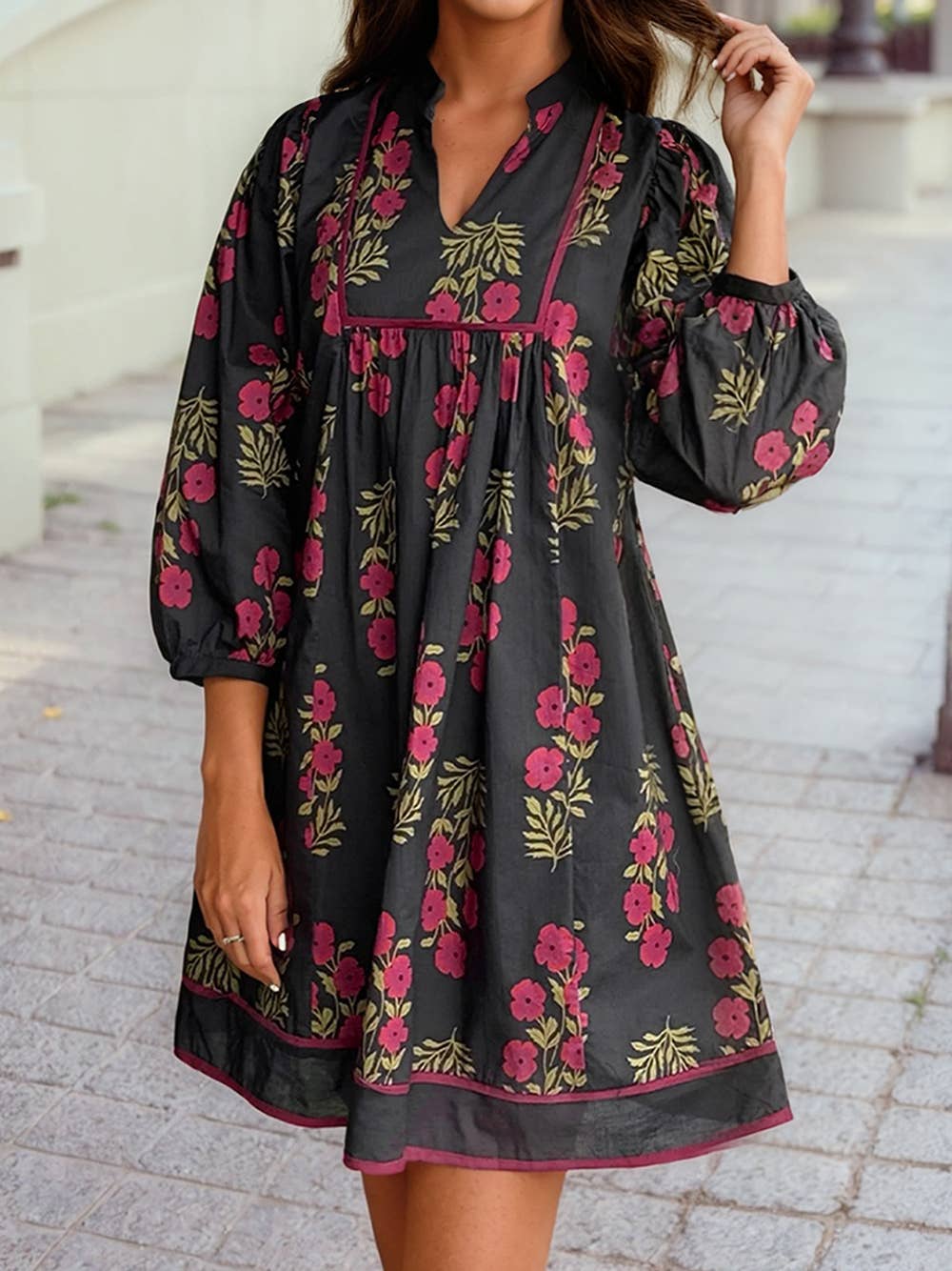 Black Floral Babydoll Dress