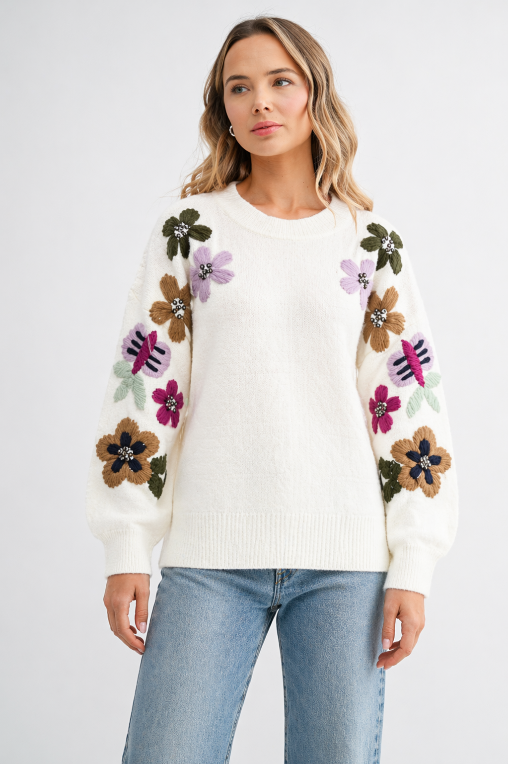 Scout Knitted Crochet Flower Sweater - XL