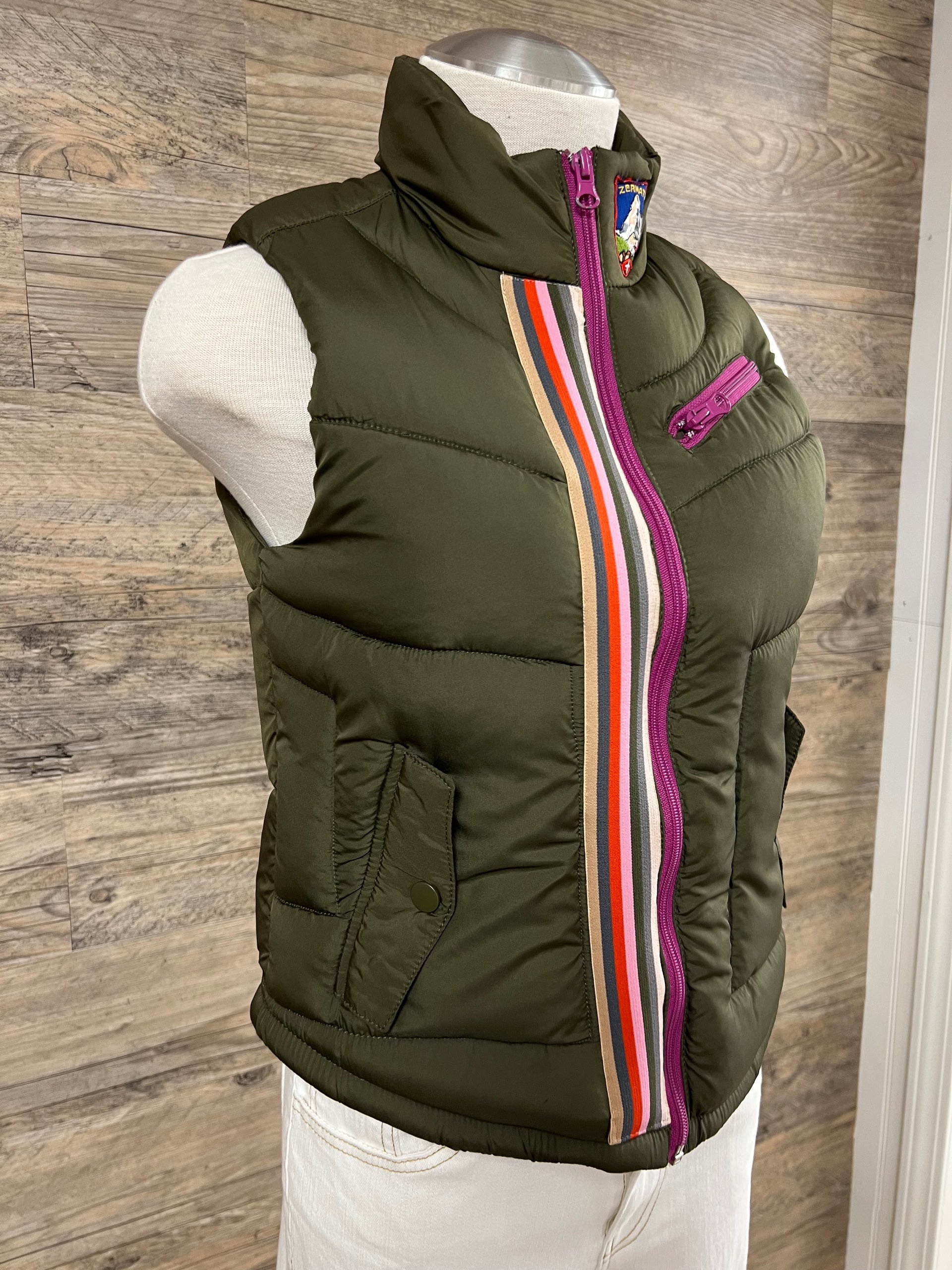 Hand-Embellished Alpine Chic Puffer Vest by Trish - Size Small