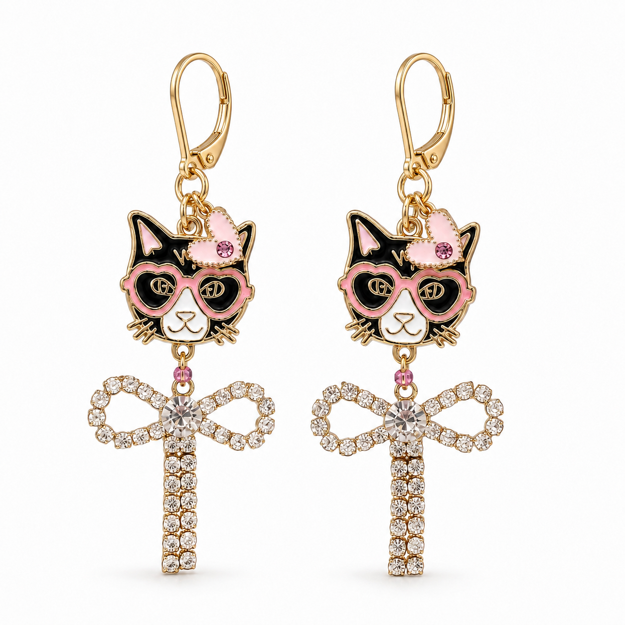 Pretty in Light Pink Dangle Bow Cat Earrings by D.K. Tlustos