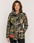 Hand-Embellished Camo Border Patrol Patched Jacket by Trish - Size Extra Small