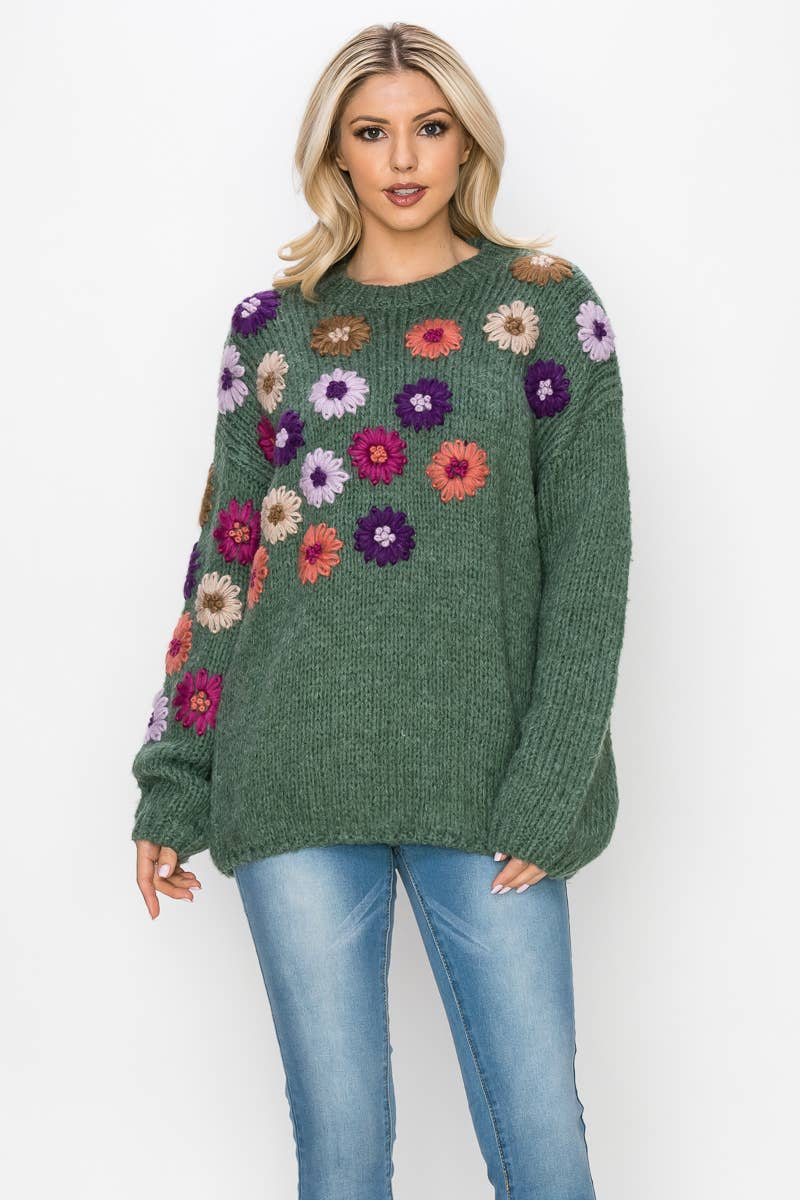 Floral Garden Knit Crochet Flower Sweater