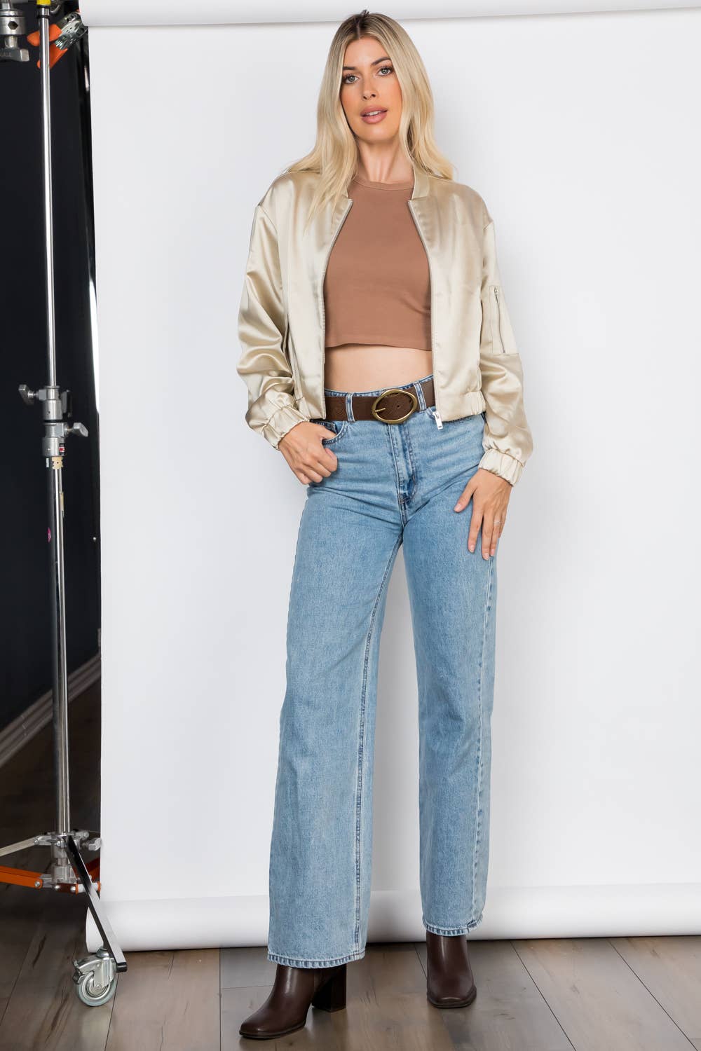 Satin Zip Up Bomber Jacket