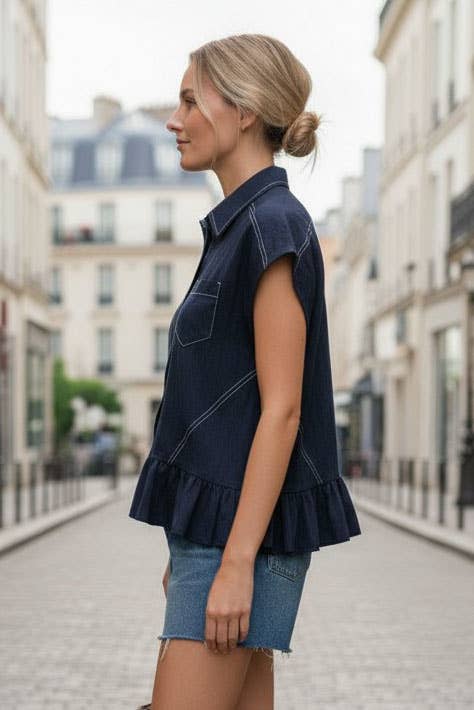 VAVA by Joy Han - RUFFLE STITCH DETAIL BLOUSE