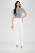 Kan Can USA - High Rise White Slim Straight Jean w/ Fray Hem