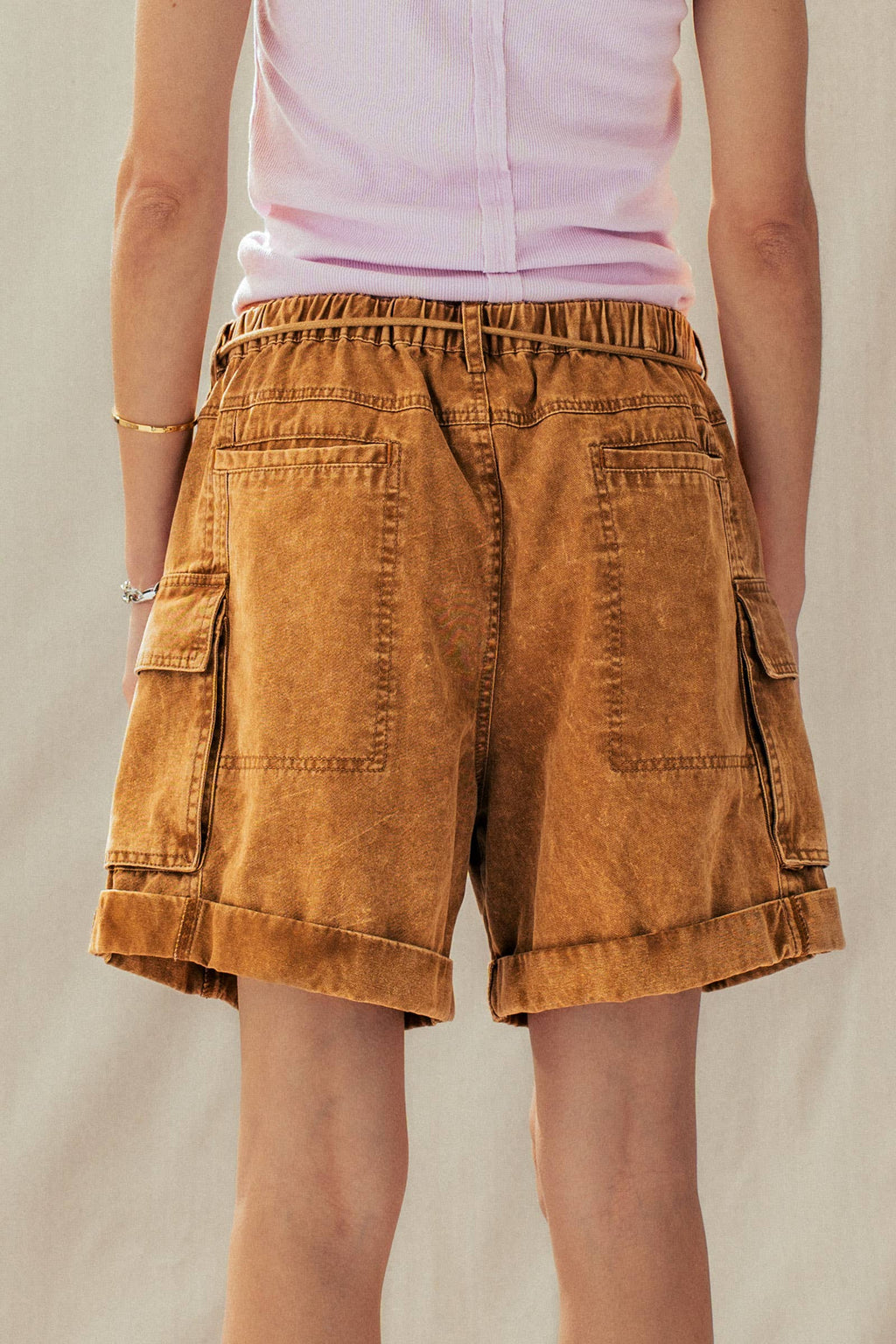 Mineral Wash Cotton Utility Cargo Shorts