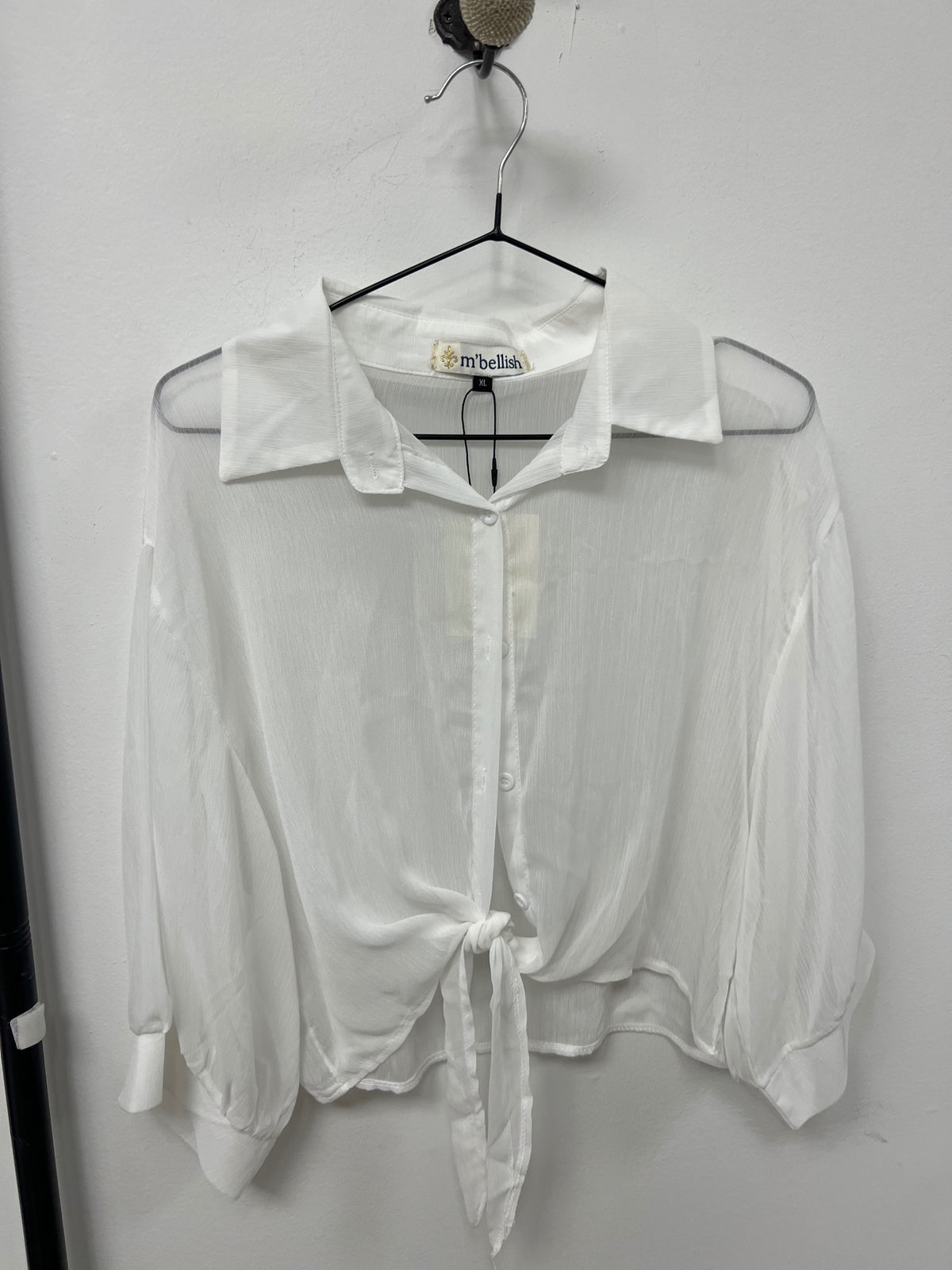 Sheer Shirt Tie Front White Size XL