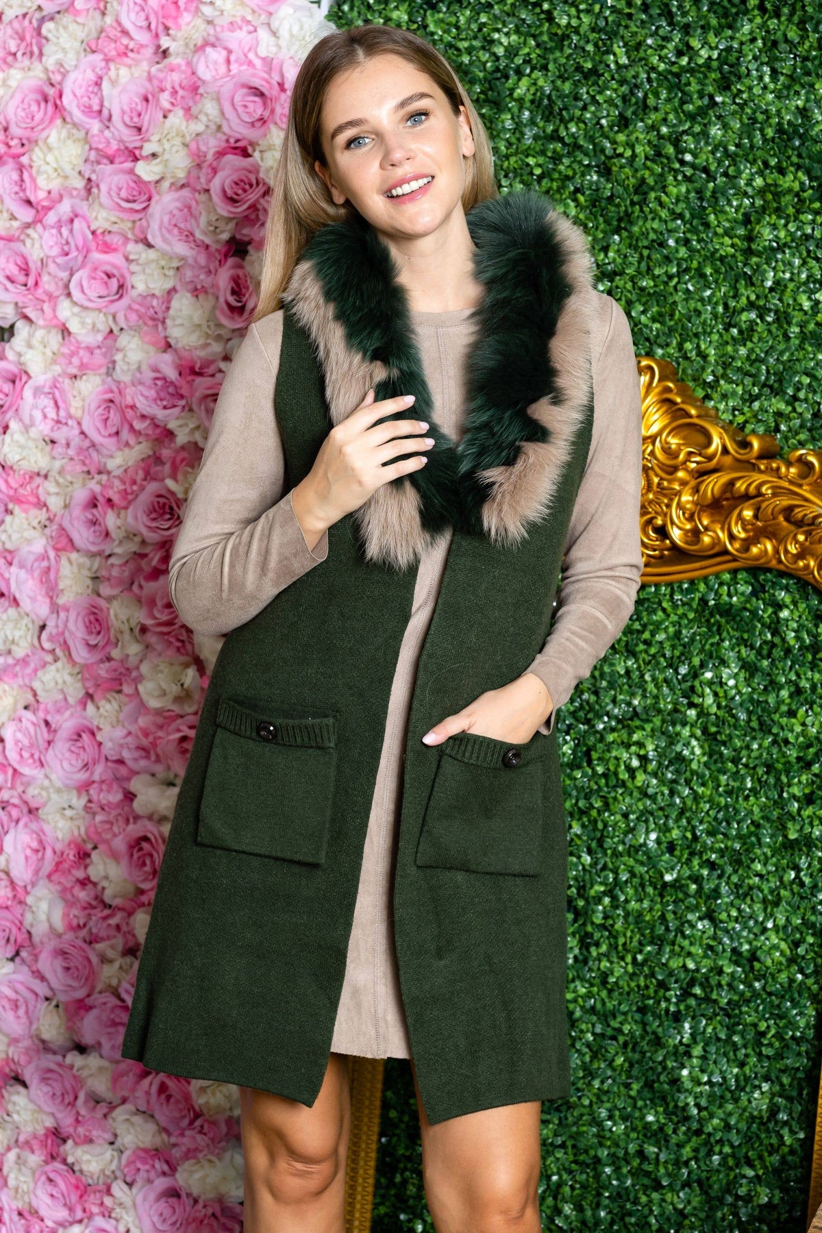 Selma Knitted Vest with Faux Fur