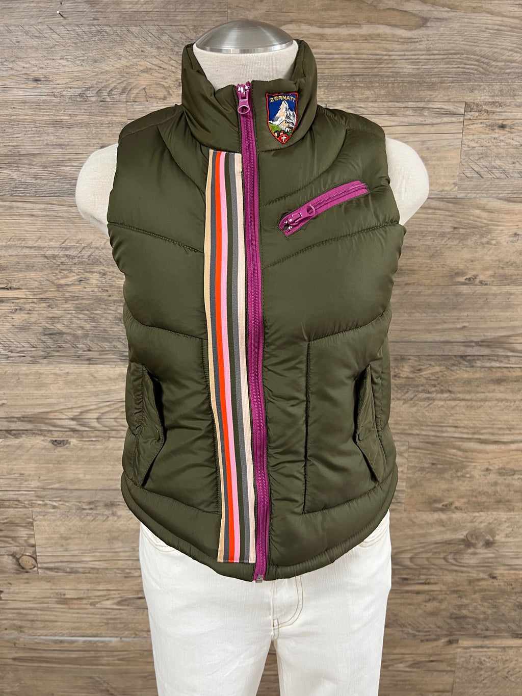 Hand-Embellished Alpine Chic Puffer Vest by Trish - Size Small
