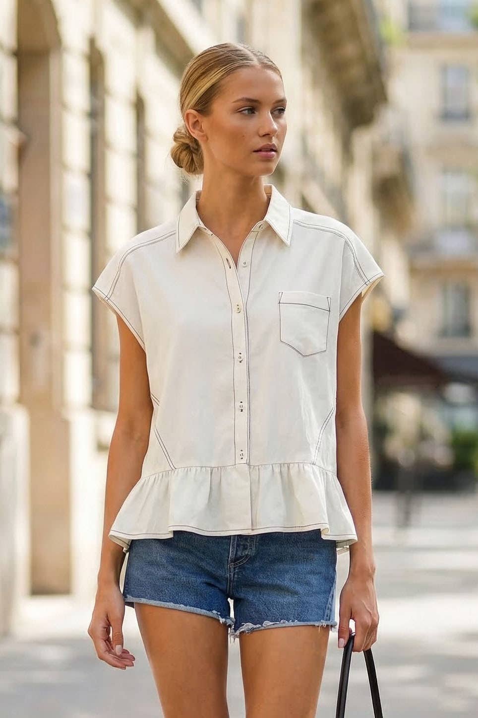 VAVA by Joy Han - RUFFLE STITCH DETAIL BLOUSE