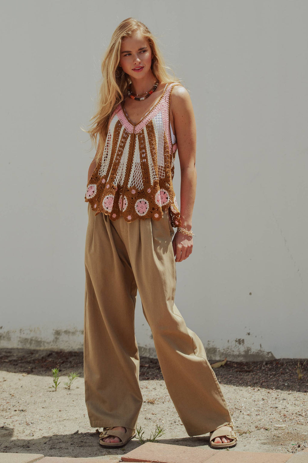 Urban Daizy - Floral Motif Open-Knit Crochet Tank
