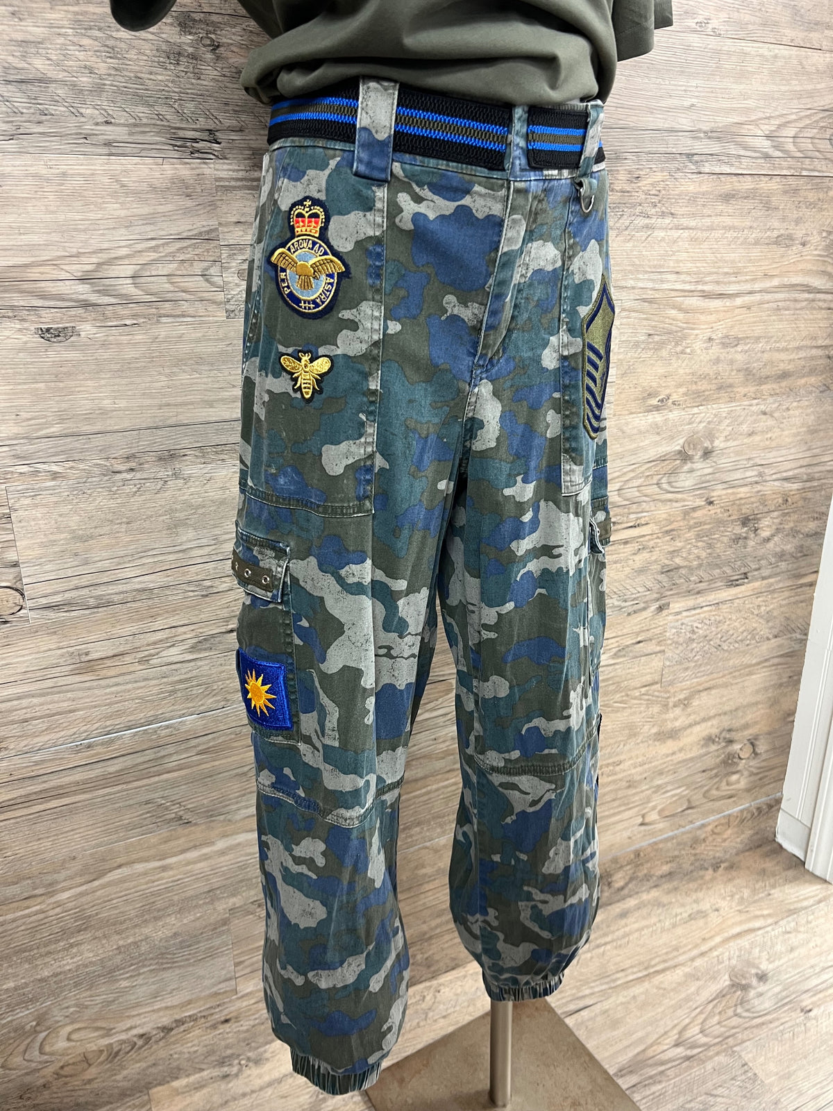Queen Bee Military Camo Pants Embellished by Trish - Size Medium