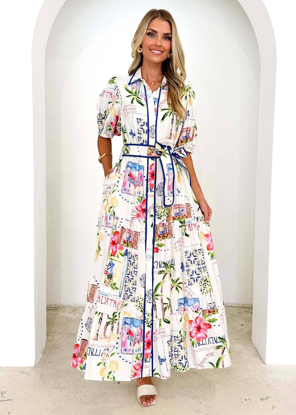 Floral printed short-sleeve maxi dress