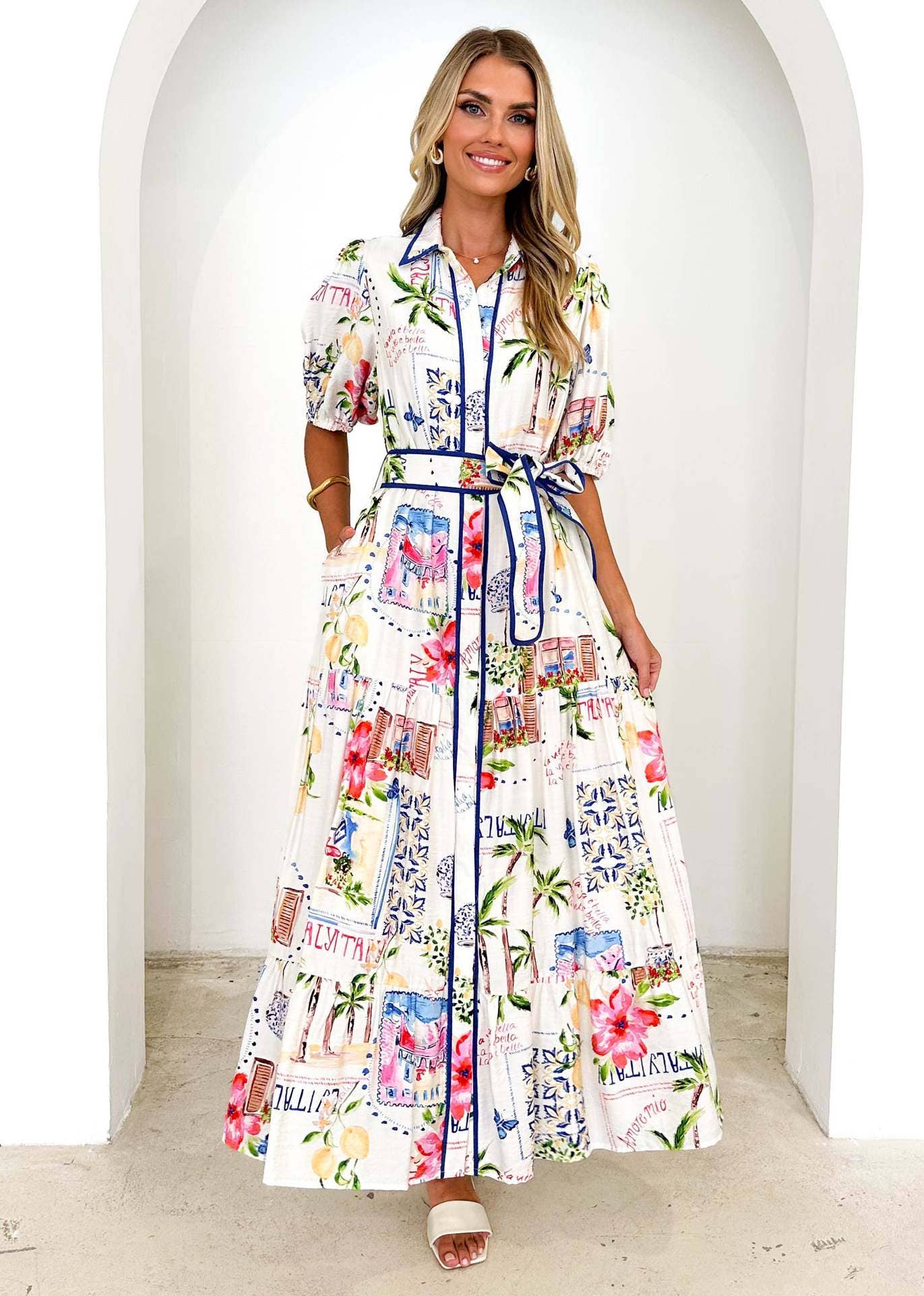 Floral printed short-sleeve maxi dress