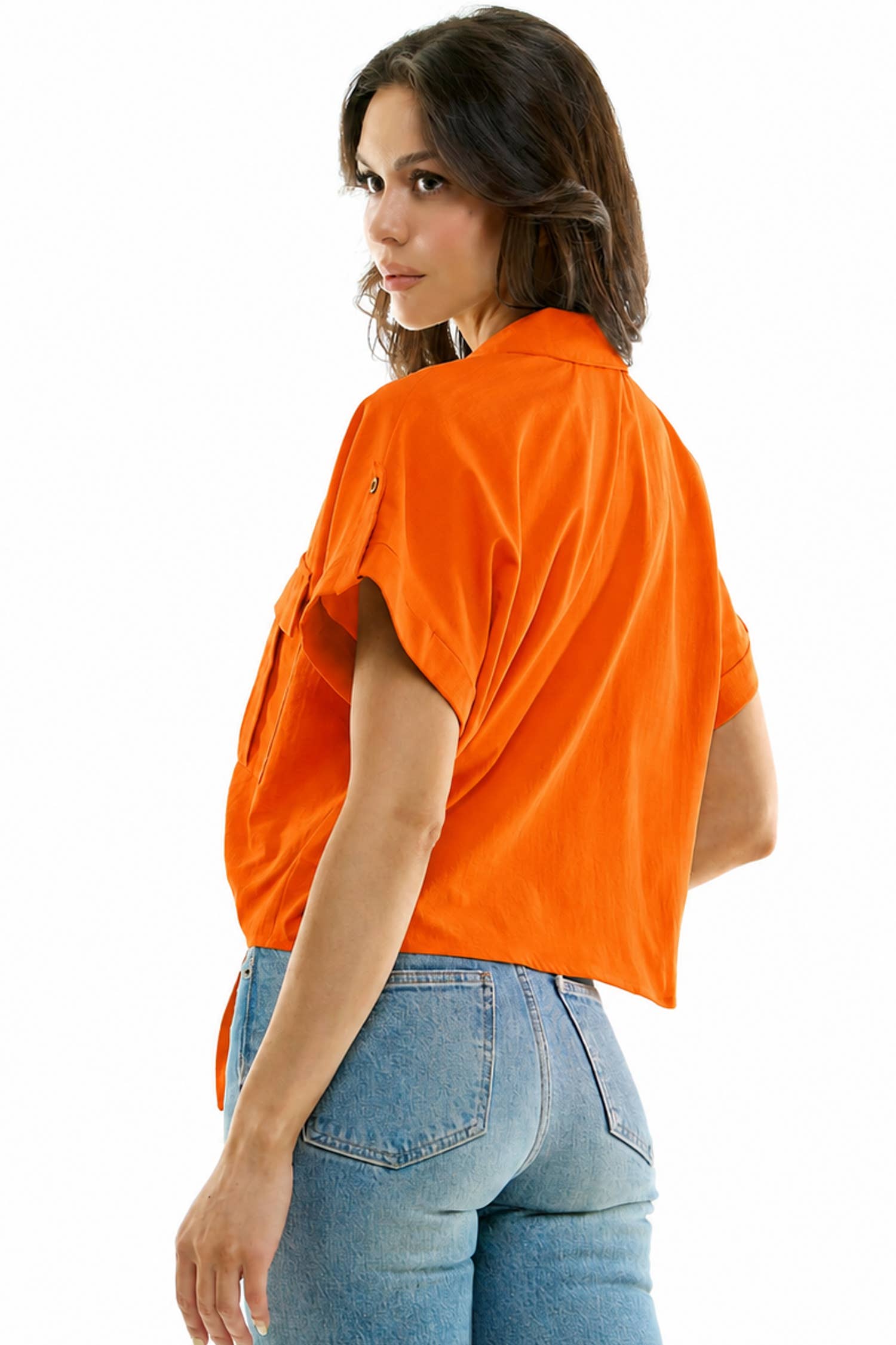 Sunset Orange Tie-Front Utility Top