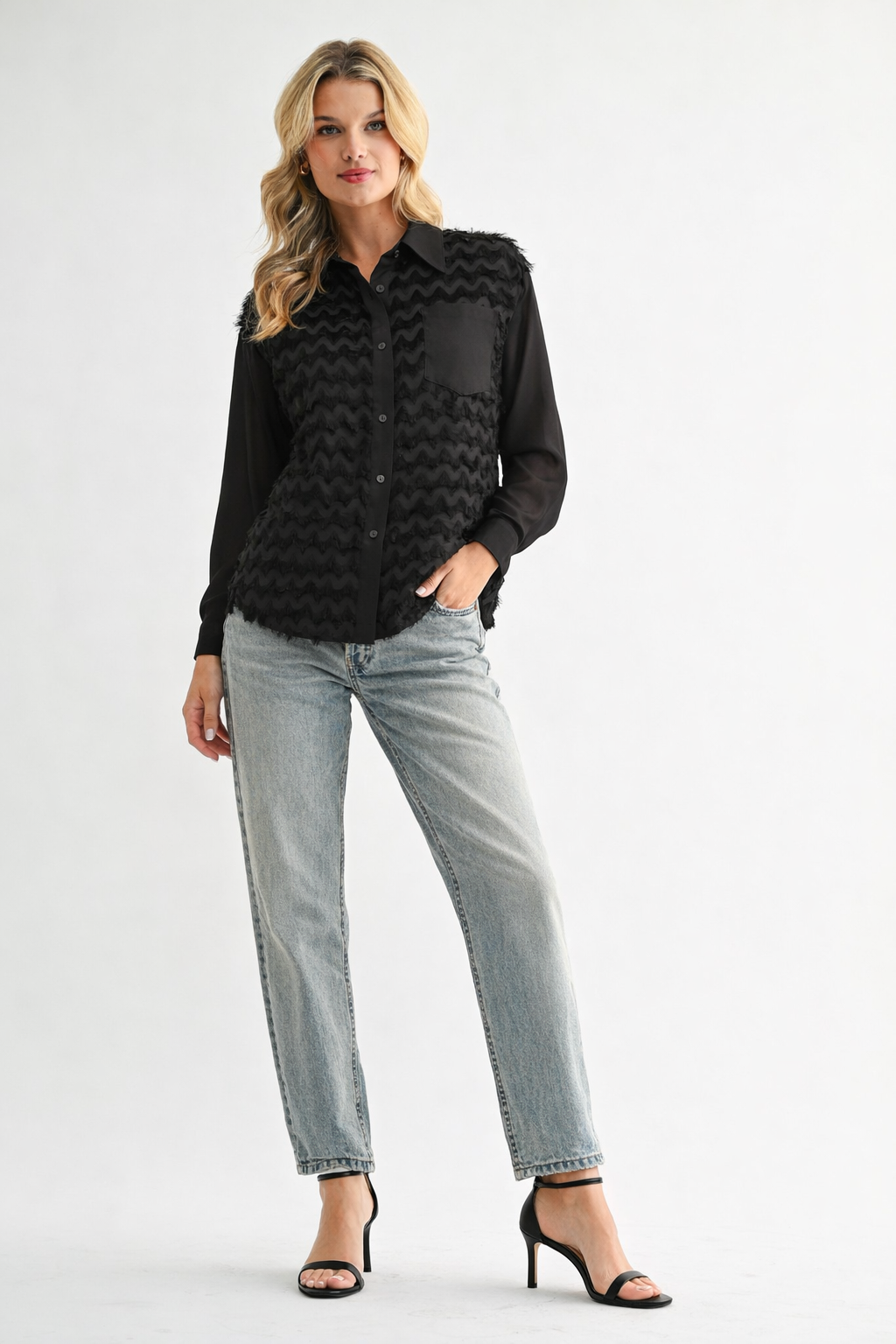 Joh Apparel - Weena Woven Feathered Shirt