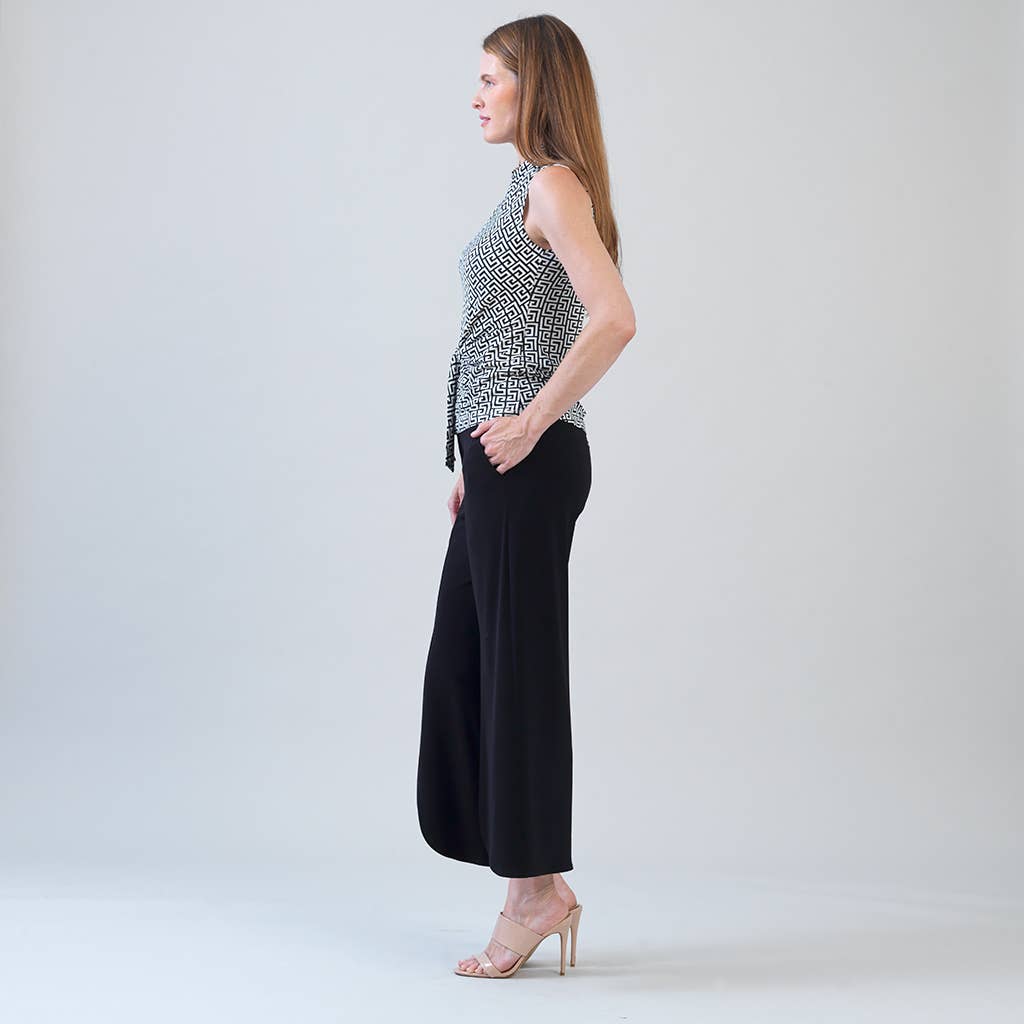 Clara Sunwoo Sleeveless Center Front Tie Top - Greek Key