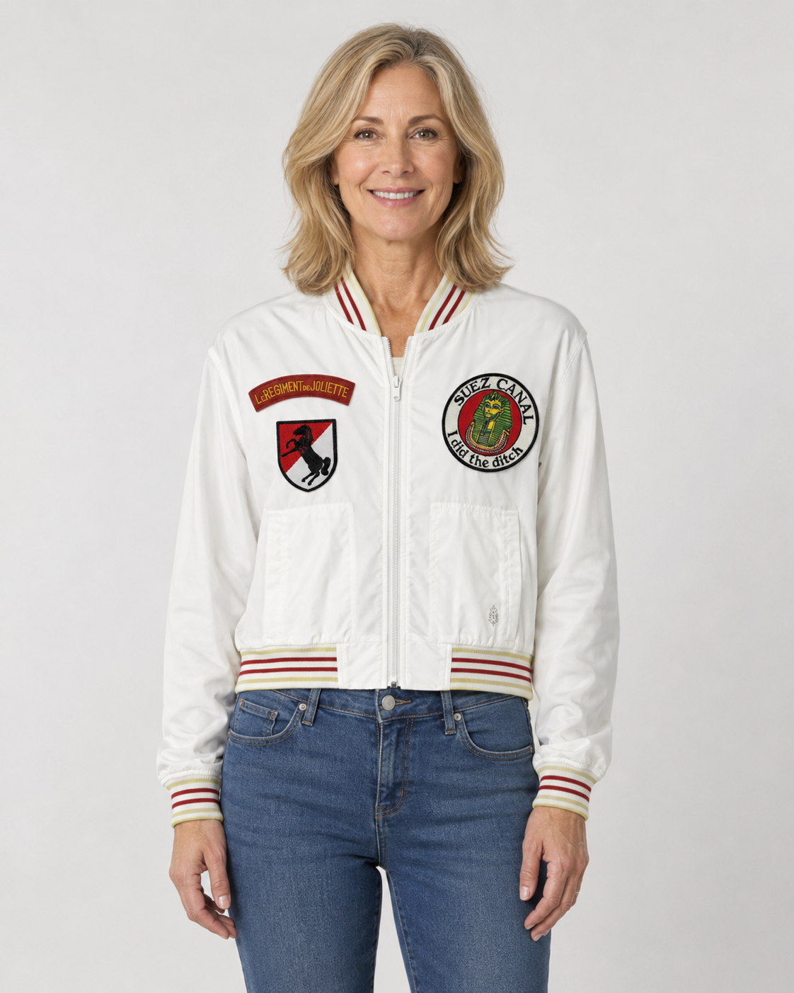 Hand-Embellished Suez Canal Cropped Bomber Jacket by Trish — Size XL