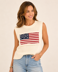 Hand-Embellished Ivory Bordered Flag Sweater Vest by Trish