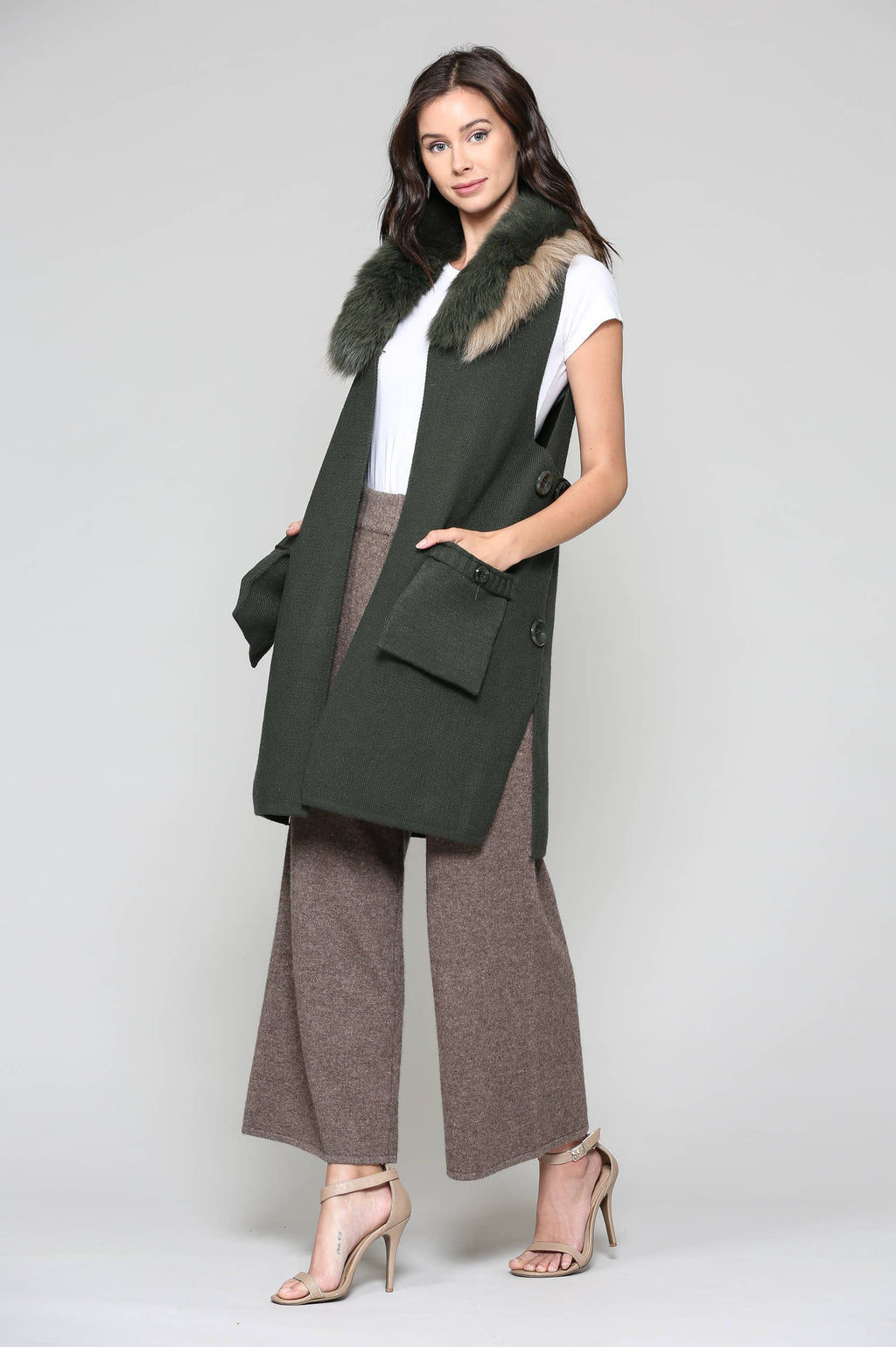 Selma Knitted Vest with Faux Fur
