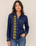 Hand-Embellished Midnight Floral Blouse by Trish Size X-Small