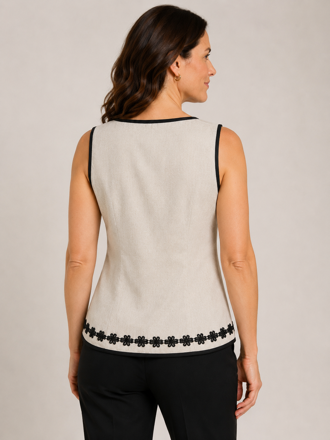 Hand-Embellished Linen Bloom Button Vest by Trish