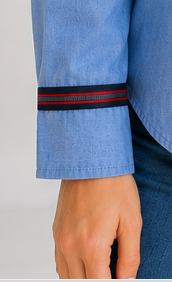 Hand-Embellished Chambray Ruffle Button-Down Shirt by Trish - Size Small