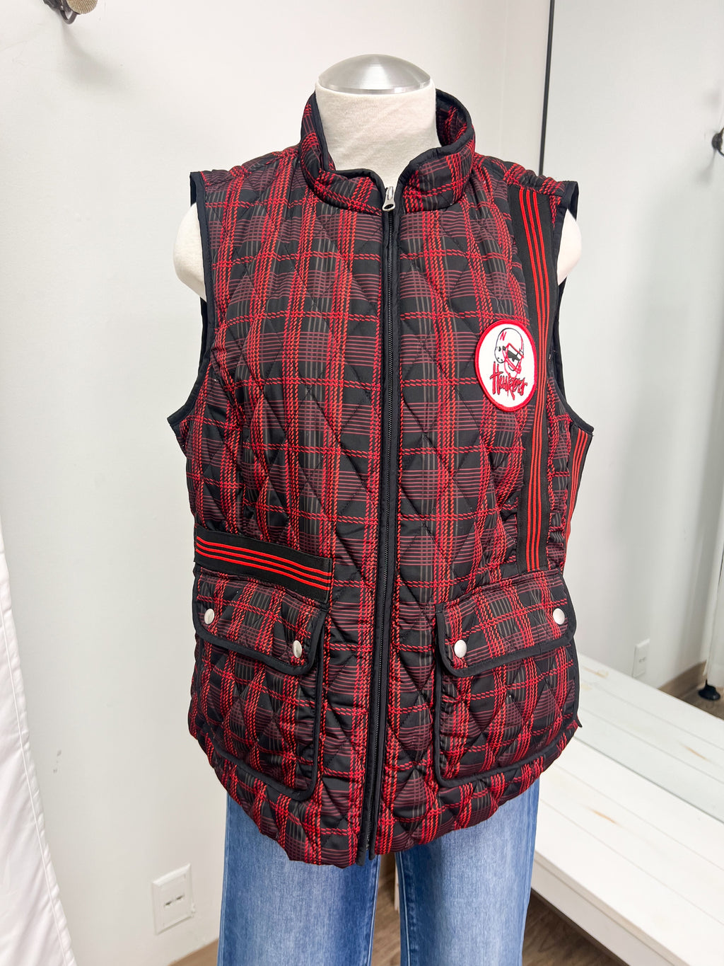 Red/Black Embellished Husker Vest - Size Large